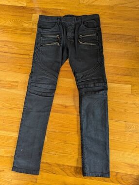 Men's Balmain Black Slim Moto Jeans with Zipper Pockets 30